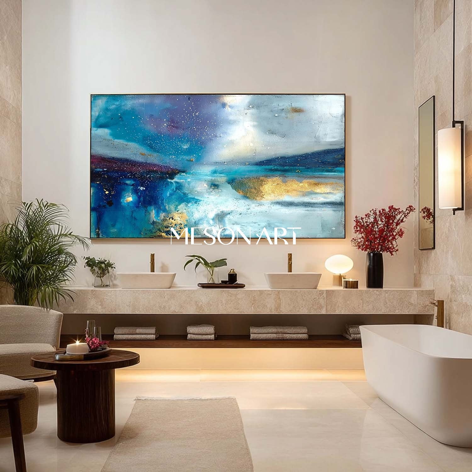 Large Wall Abstract Blue Texture Canvas Painting Blue Abstract Art
