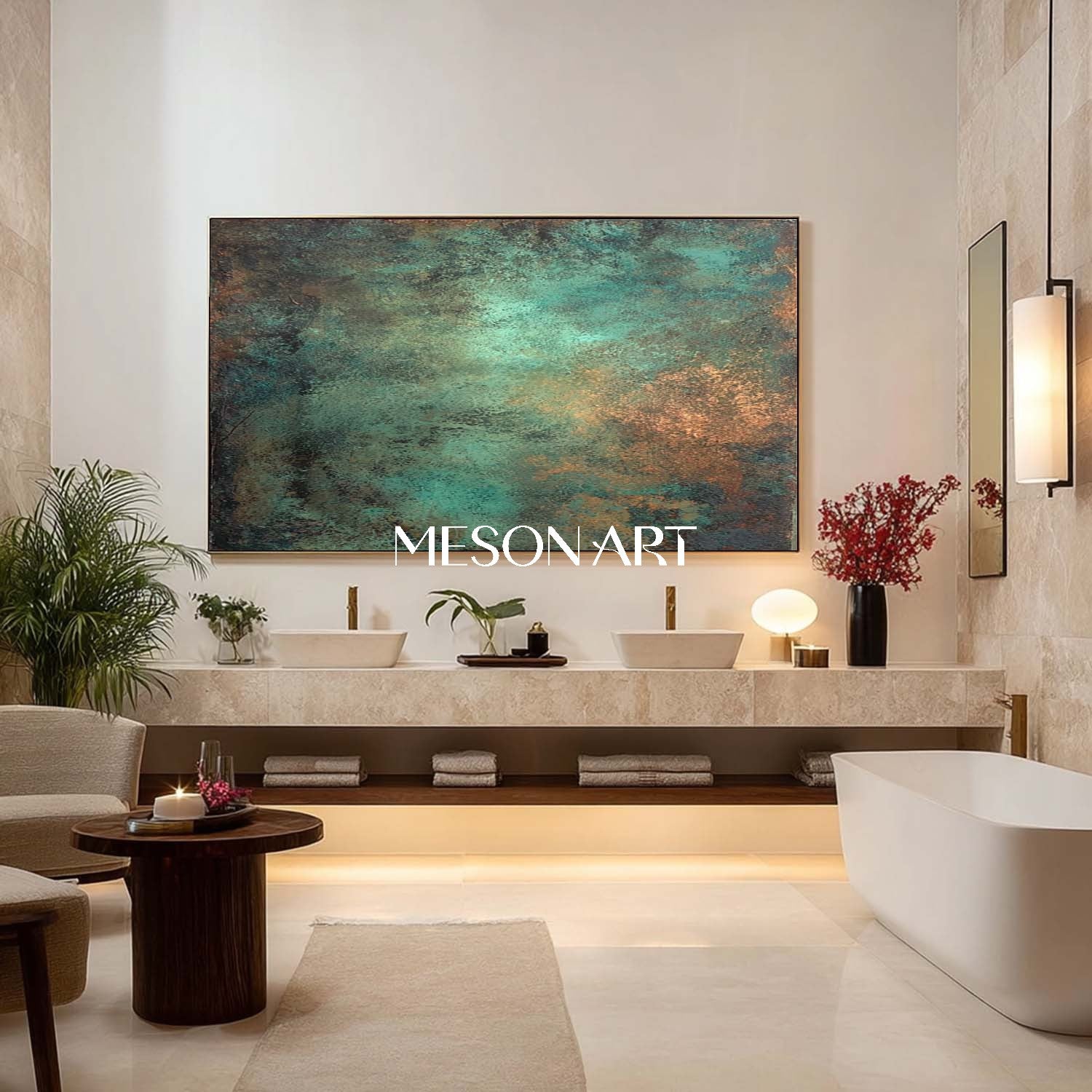 Buy Green and Bronze Abstract Art Canvas Bronze Living Room Wall Decor