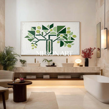 Horizontal Abstract Green Tree Canvas | 3D Textured Art | MesonArt