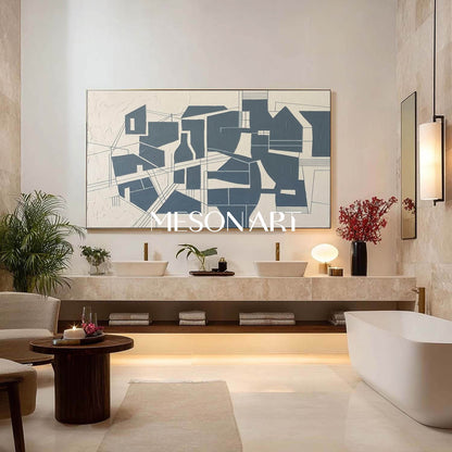 Navy Blue Abstract Painting MesonArt | Modern Navy Geometric Textured Canvas Wall Art