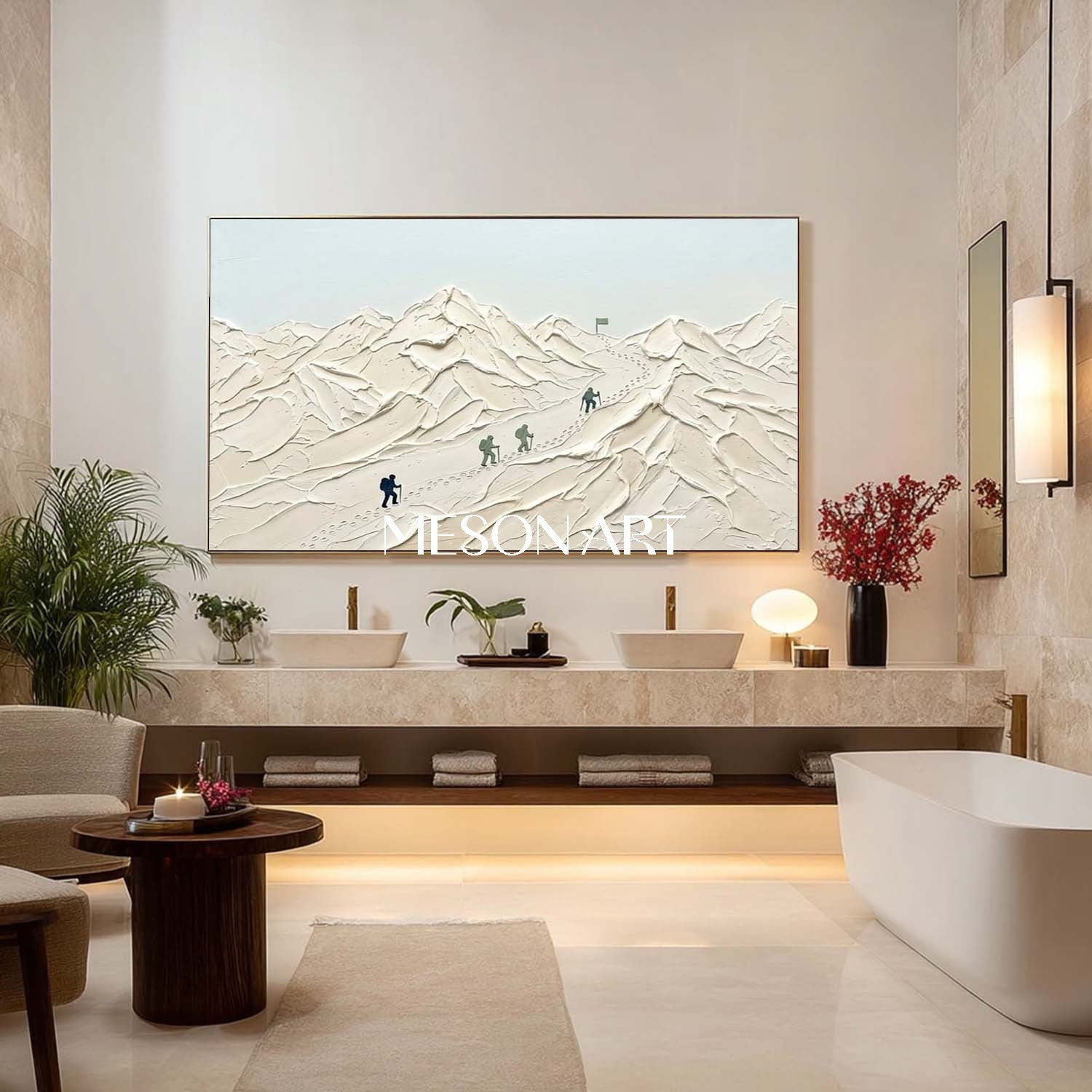 3D Textured White Snow Mountain Climber Canvas Wall Art for Modern Home
