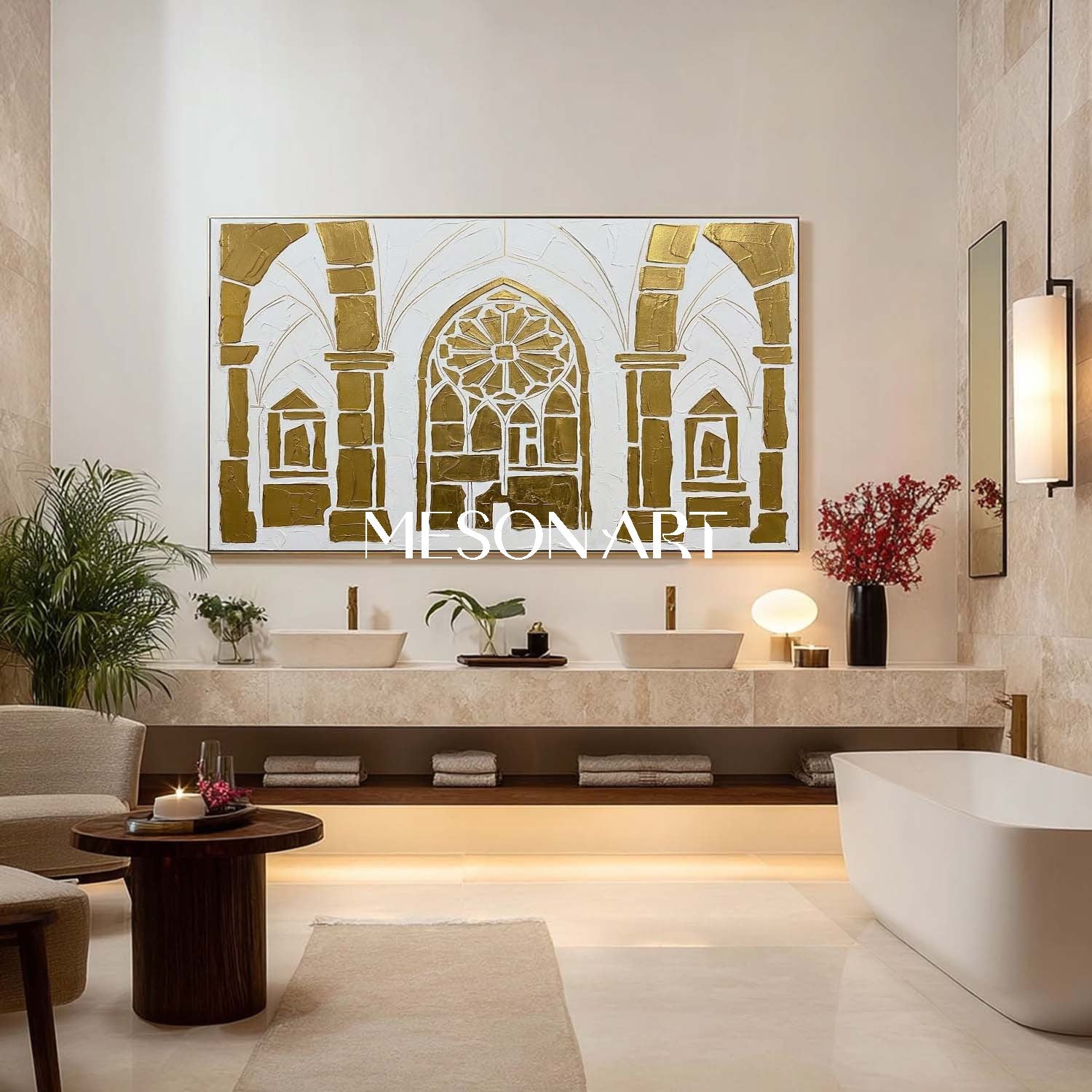 Gothic Arch Geometric Painting Modern Gold 3D Textured Architectural Canvas Wall Art