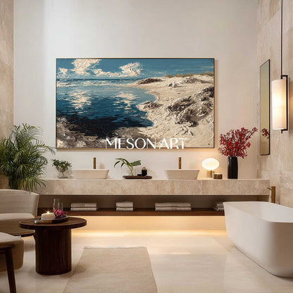 Large 3D Coastal Art Printing for Bathroom Framed Ocean Artwork Coastal Canvas Wall Art
