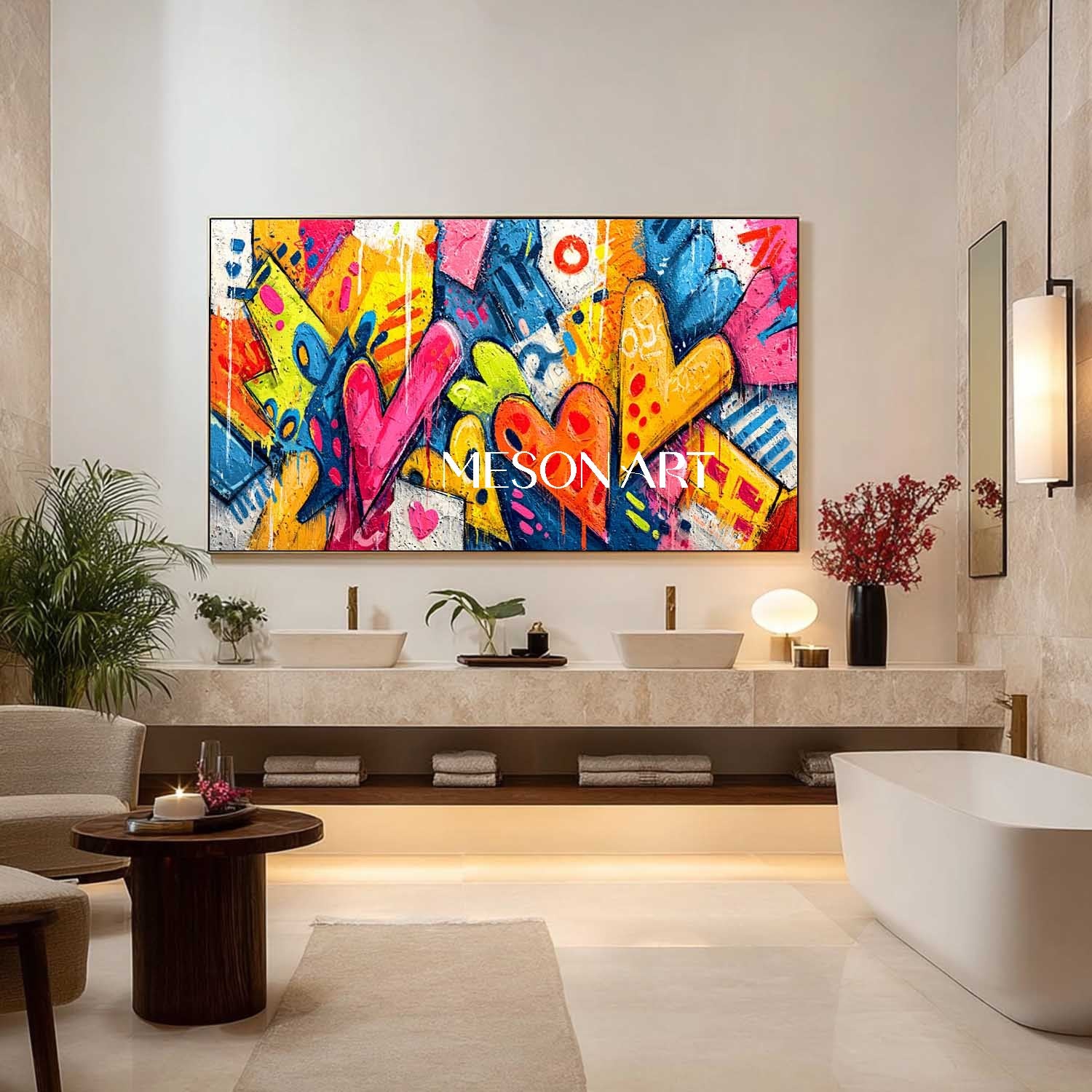 Large heart shaped cartoon graffiti abstract art Heart shaped graffiti home wall art decor ideas