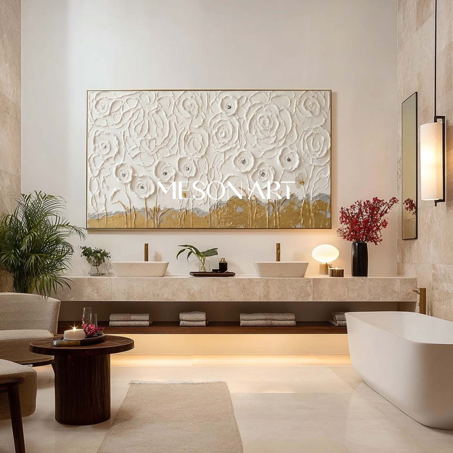 Flowers Texture Abstract Art Floral Canvas Art Plaster Flower Painting