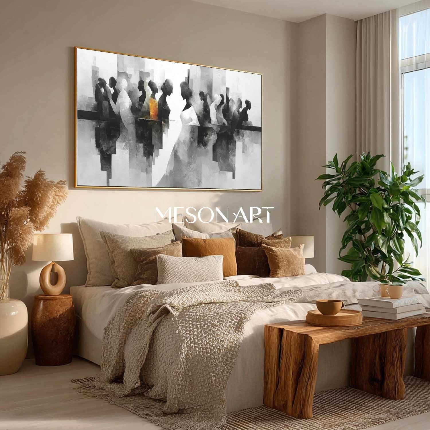 Modern Large Abstract Geometric Oil Canvas Hand-Painted Wall Art Decor