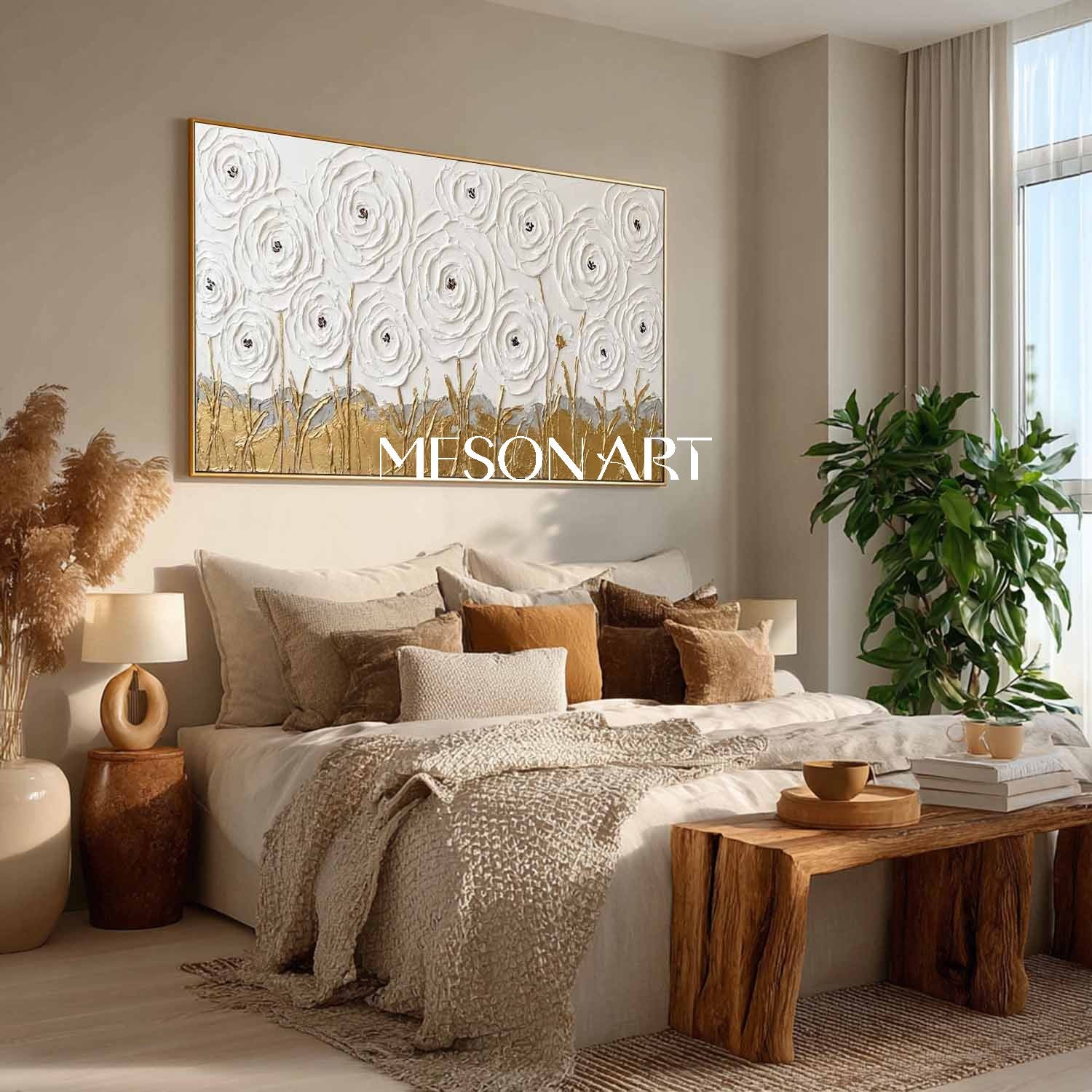Panoramic 3D Textured Abstract Canvas Art Plaster Flower Painting