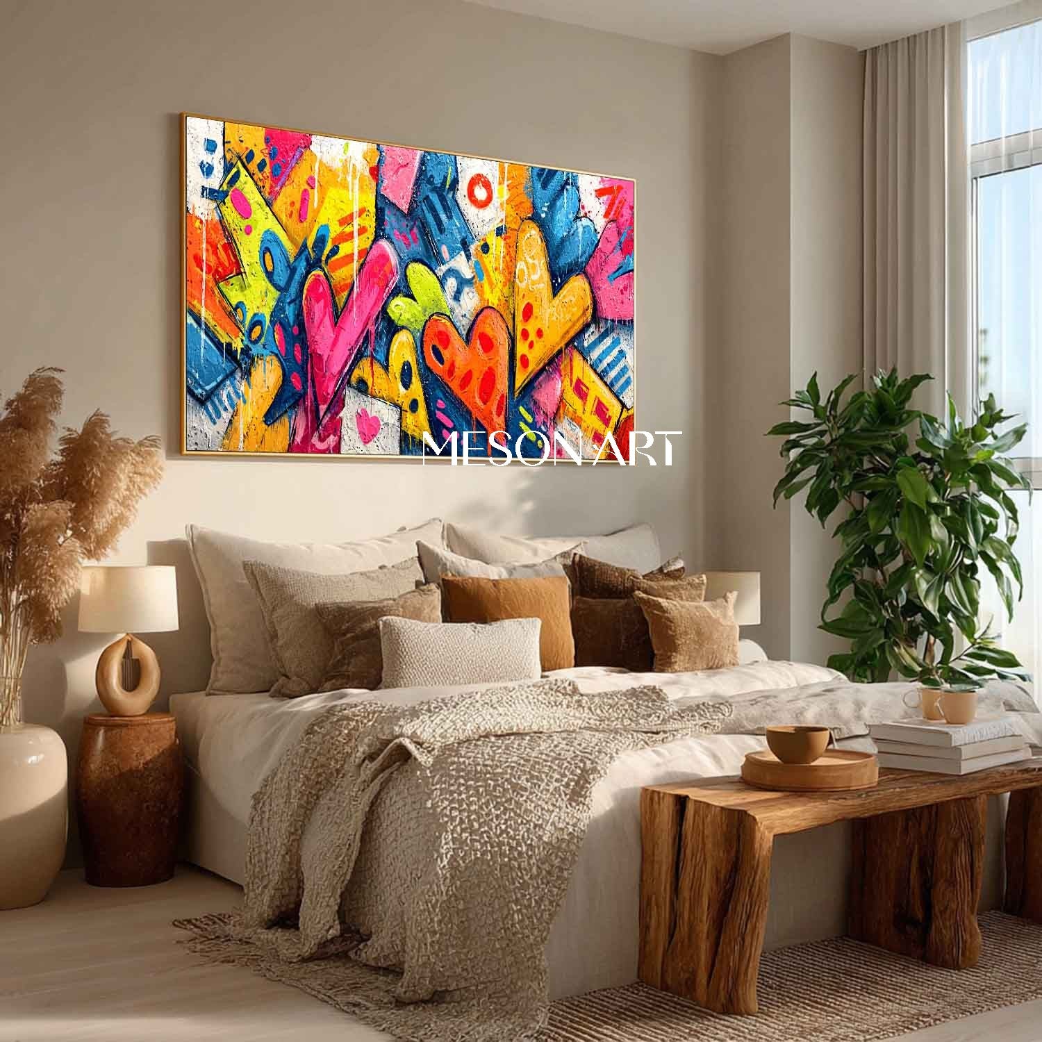 Large heart shaped cartoon graffiti abstract art Heart shaped graffiti home wall art decor ideas