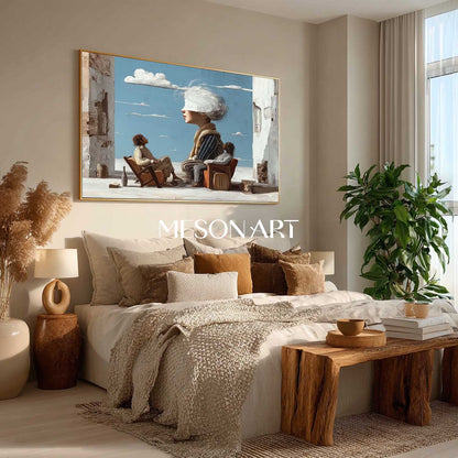 Abstract Sky Person Painting Conceptual Sofa Surreal Scene Symbolic Surreal Canvas for Modern Homes