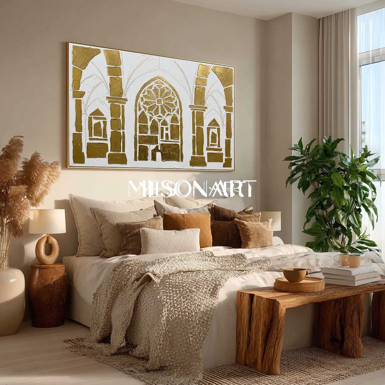 Gothic Arch Geometric Painting Modern Gold 3D Textured Architectural Canvas Wall Art