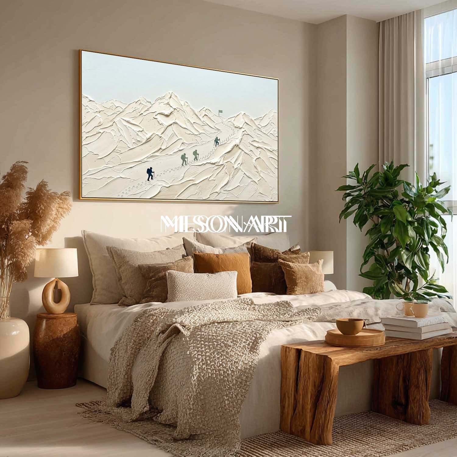 3D Textured White Snow Mountain Climber Canvas Wall Art for Modern Home