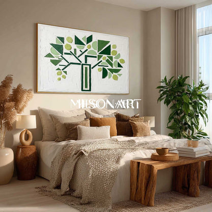 Horizontal Abstract Green Tree Canvas | 3D Textured Art | MesonArt
