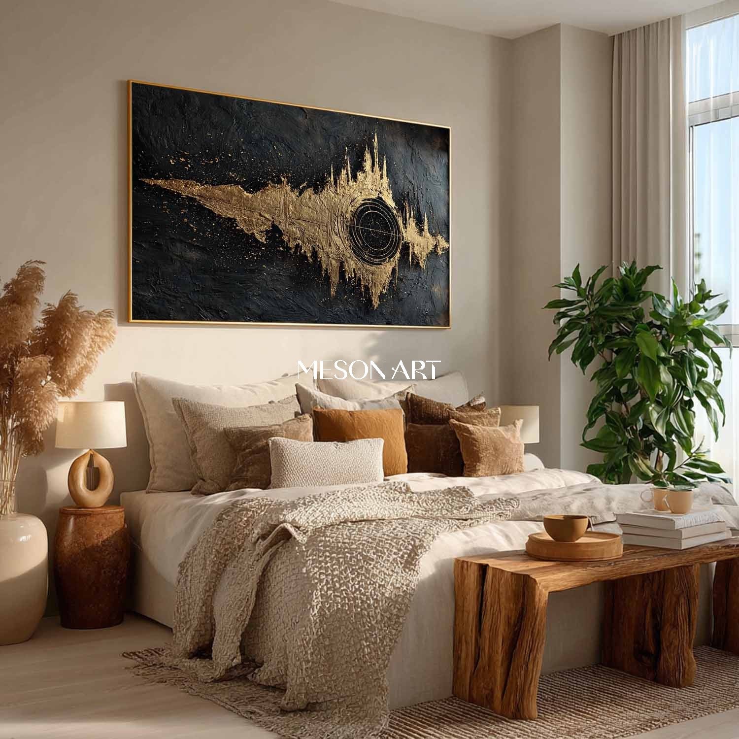 Black and gold abstract texture art canvas Black gold wall art decor Black night sky abstract art