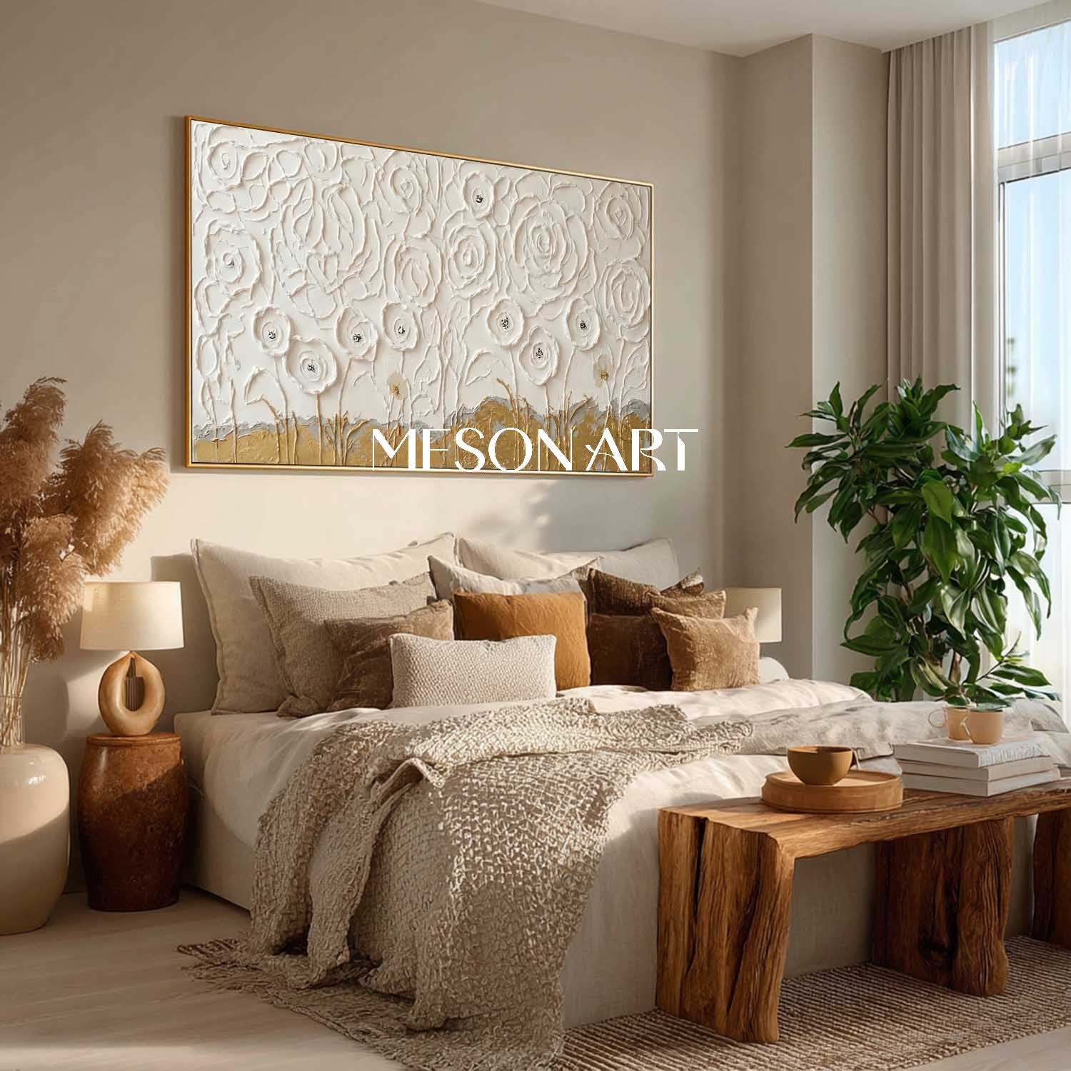 Flowers Texture Abstract Art Floral Canvas Art Plaster Flower Painting