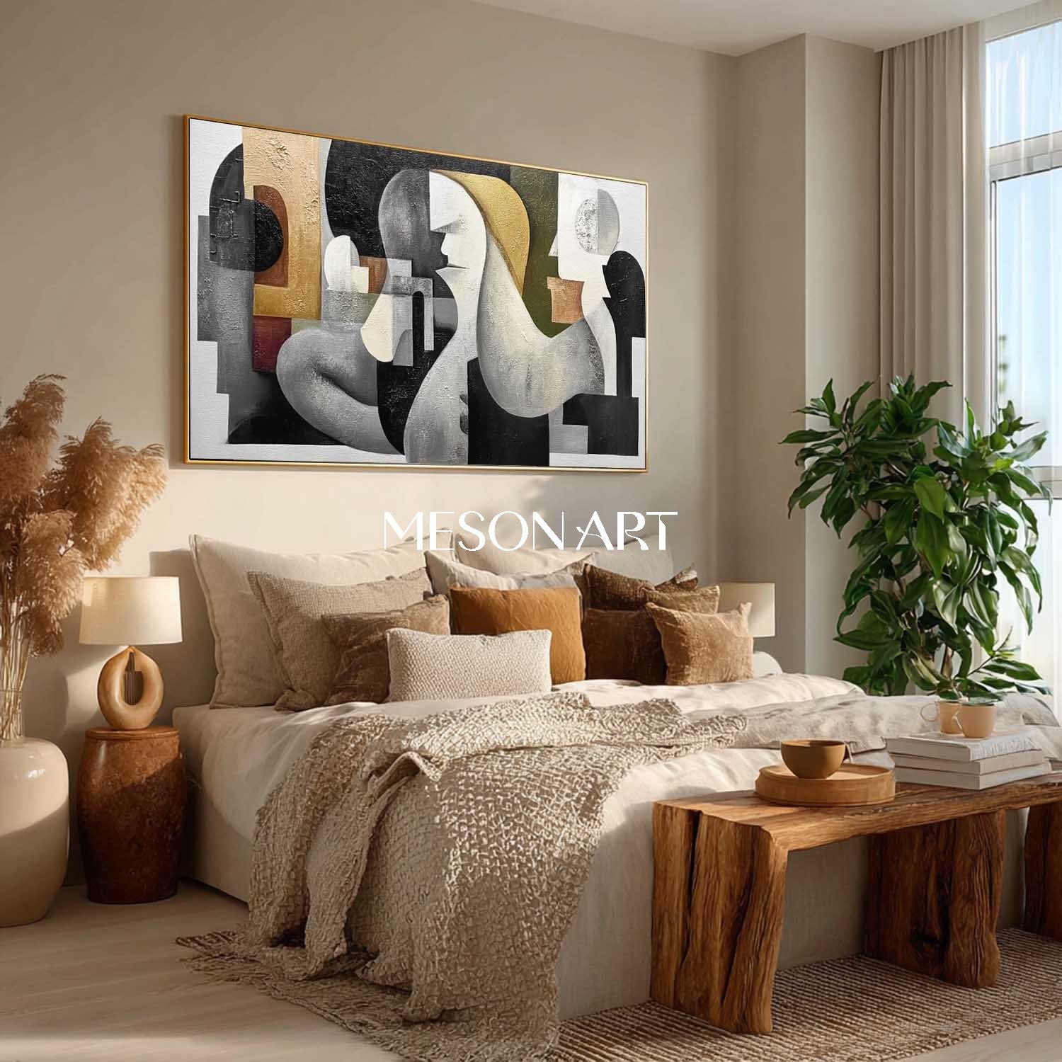 Large Custom Modern Abstract Geometric Canvas Living Room Wall Art