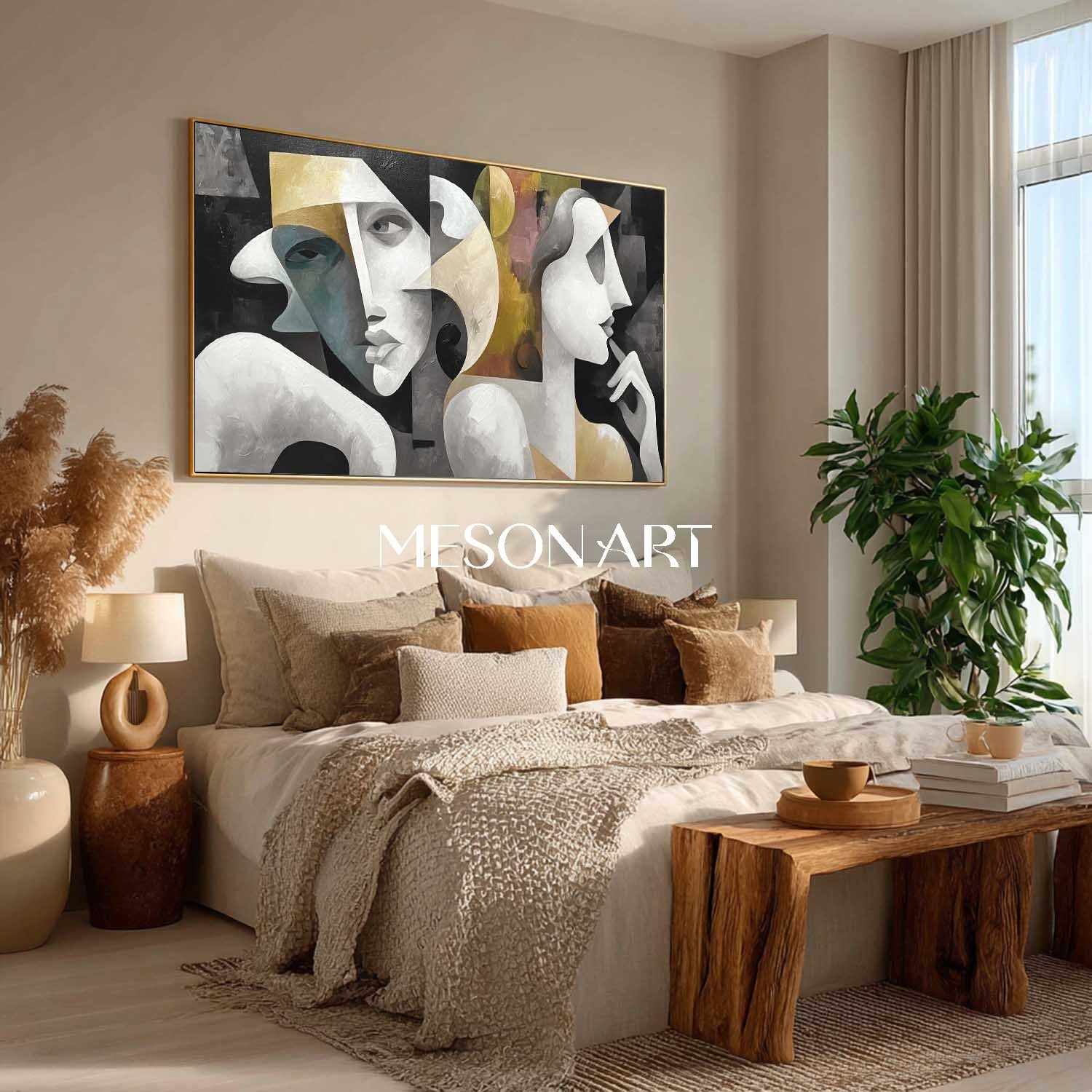 Black and Gold Modern Portrait Contemporary Abstract Wall Art Canvas