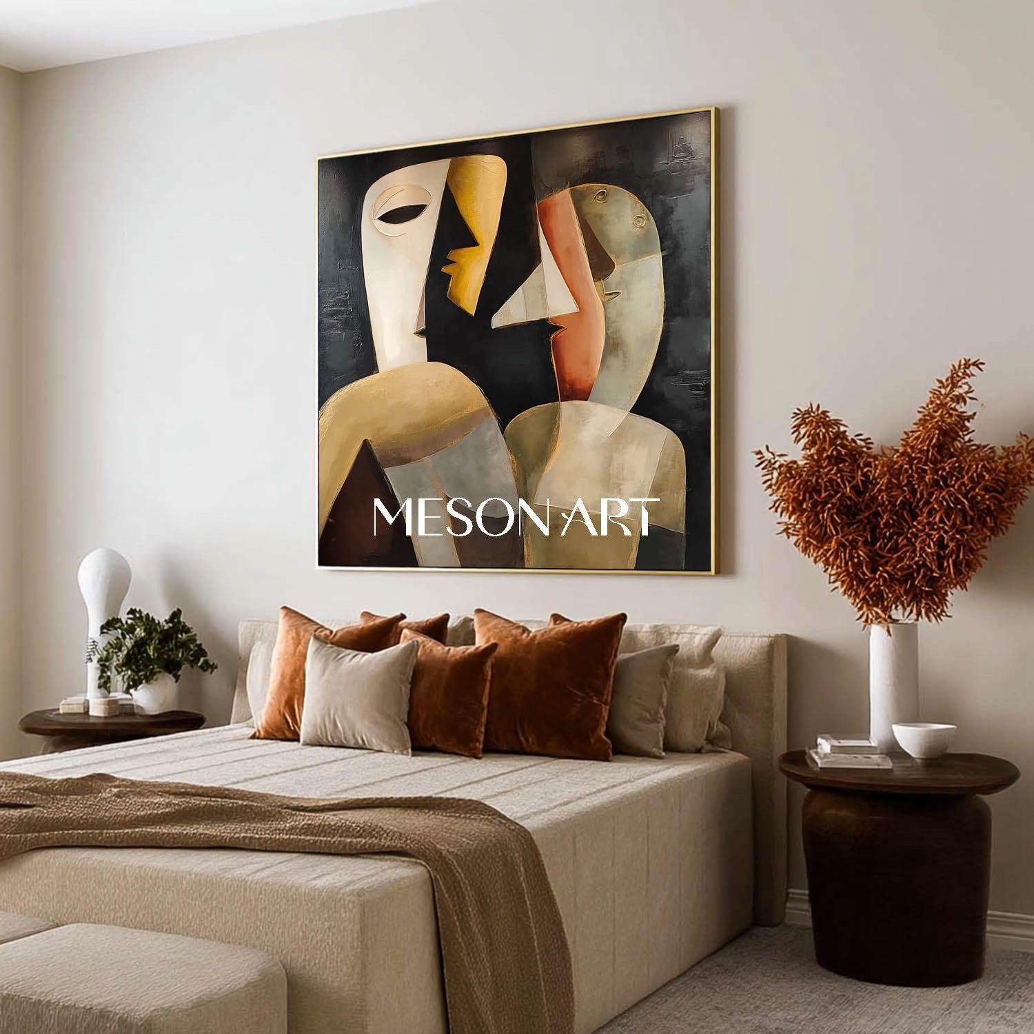 Square Picasso Style Abstract Black Cubism Oil Painting Office Bedroom