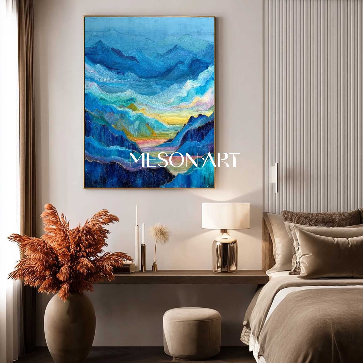 Misty Blue Mountain Canvas - Abstract Textured Landscape Art