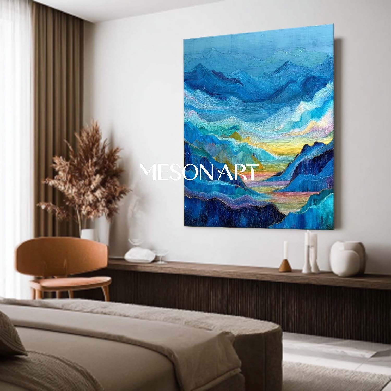 Misty Blue Mountain Canvas - Abstract Textured Landscape Art