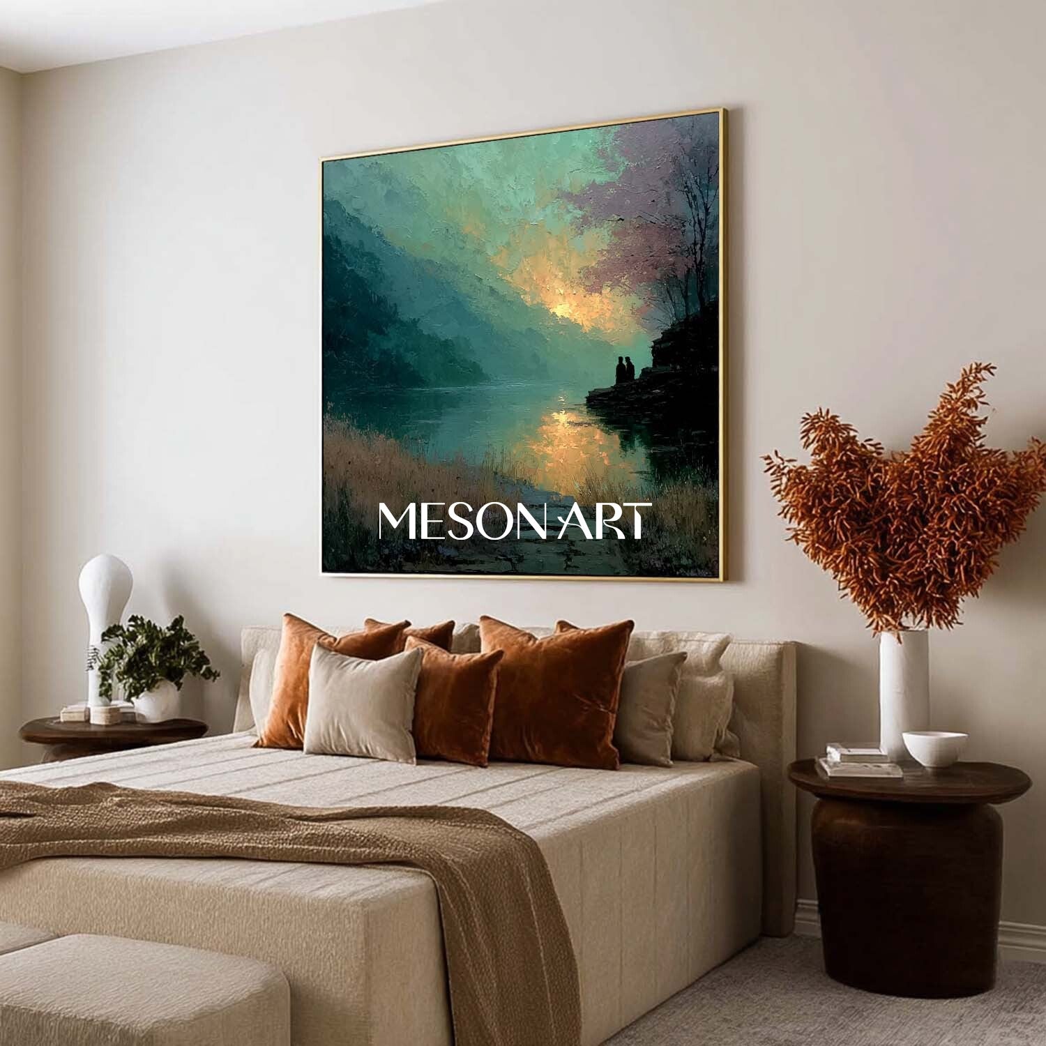 Landscape Wall Art Romantic Sunset Lake Canvas Nature Wall Decor