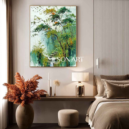 Impressionist Nature Wall Art – Textured Green Landscape Canvas