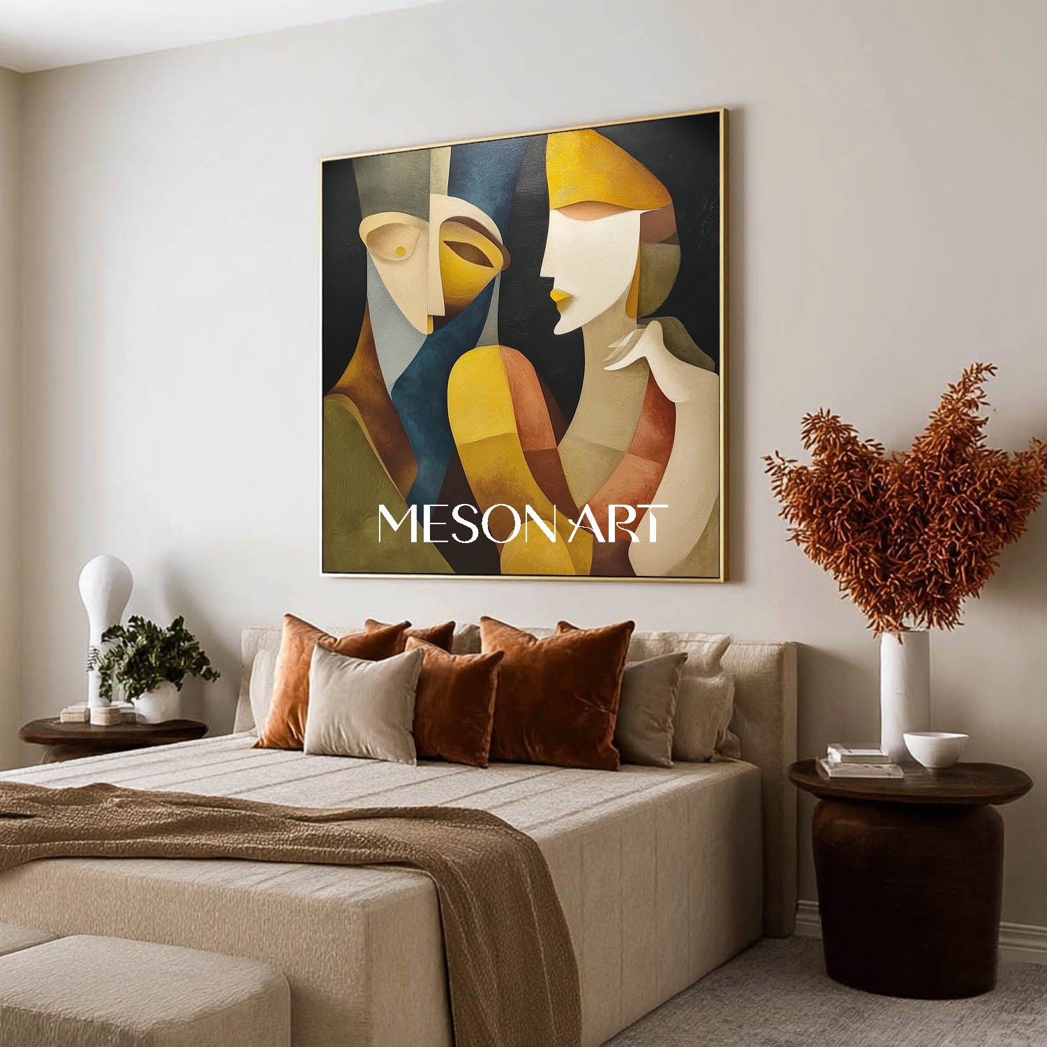Original Textured Picasso Inspired Figures Colorful Wall Art On Sale