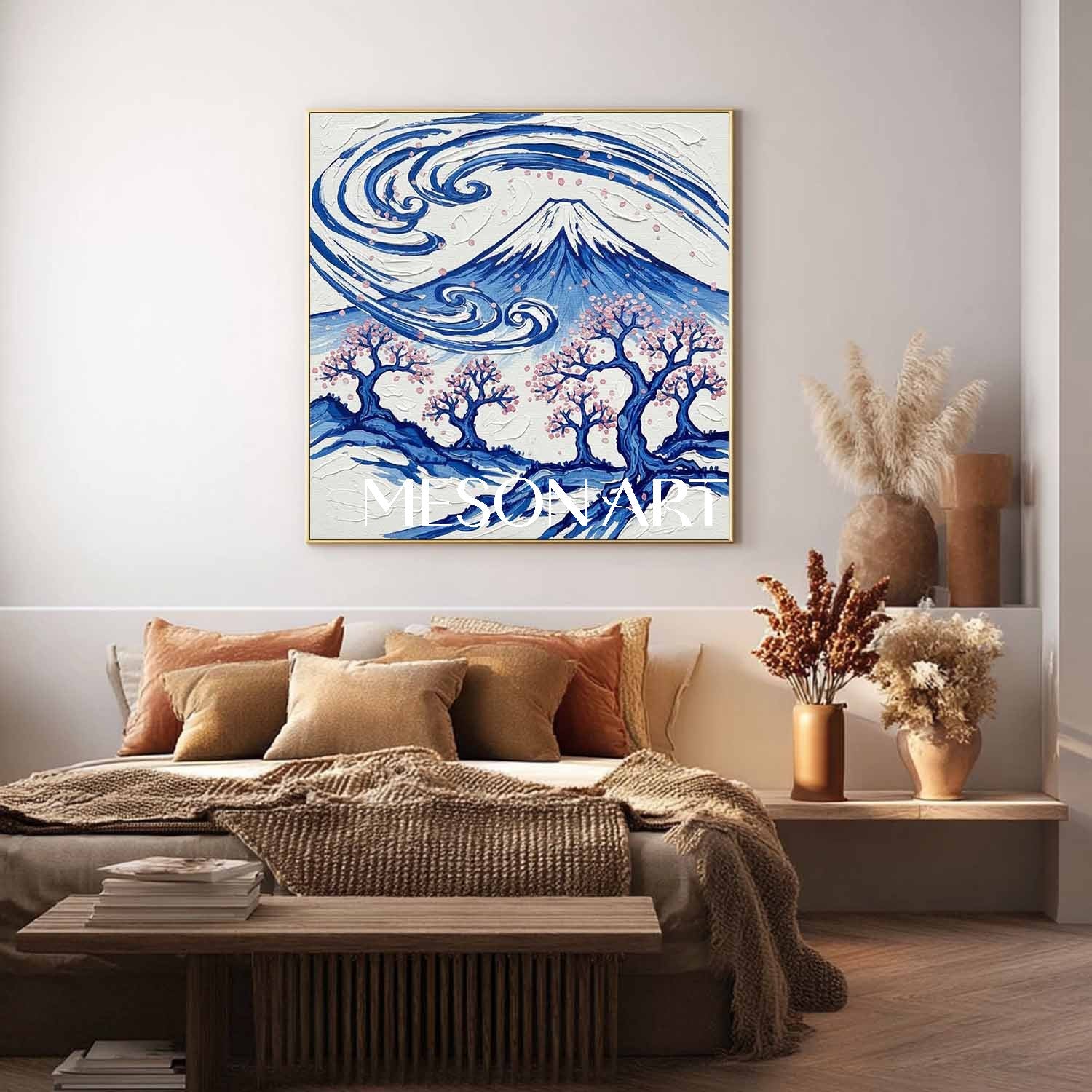 Feng Shui Living Room Art Pink Cherry Blossom Sakura Tree Japanese