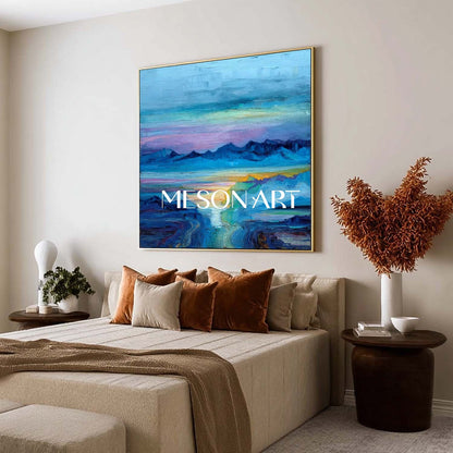 Hazy Horizon Canvas Art – Abstract Mountain and Ocean Wall Decor
