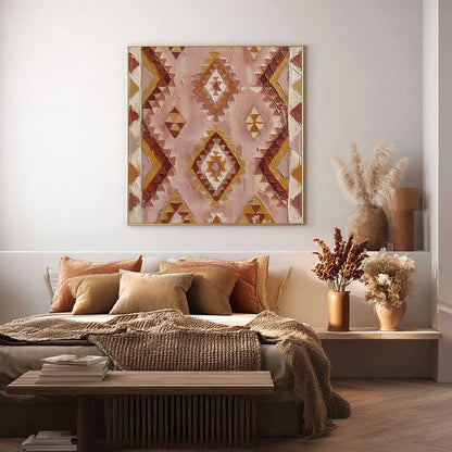 Pink & Terracotta Aztec Geometric Art | Boho Tribal Texture Decor