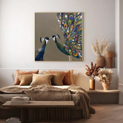 Modern Abstract Peacock Couple Wall Art Brown Canvas Painting Enterway