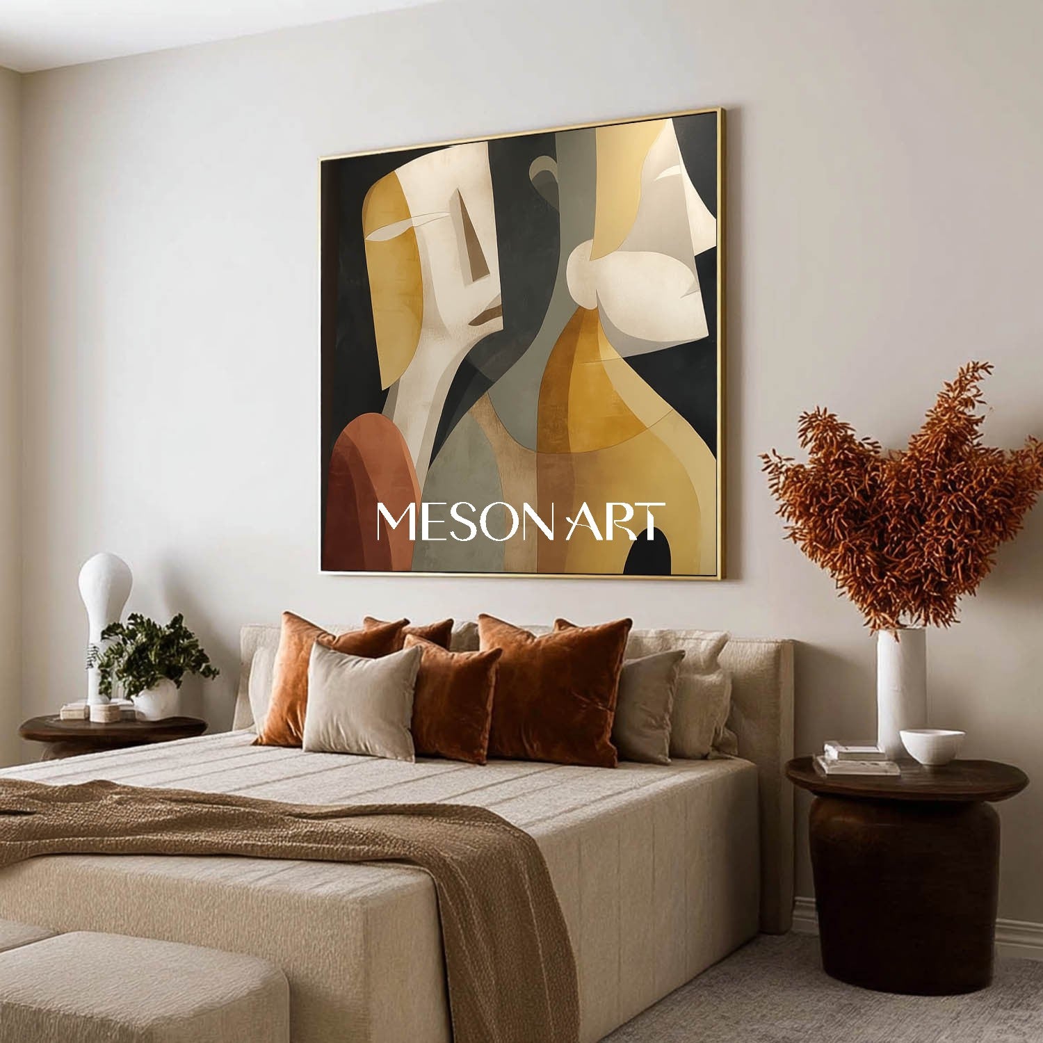 Picasso Style Modern Square Art Minimalist Abstract Couple Painting