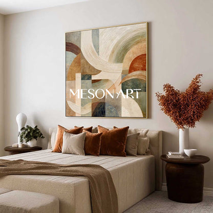 Large Geometric Abstract Wall Art Decor – Beige, Gold & Terracotta Canvas