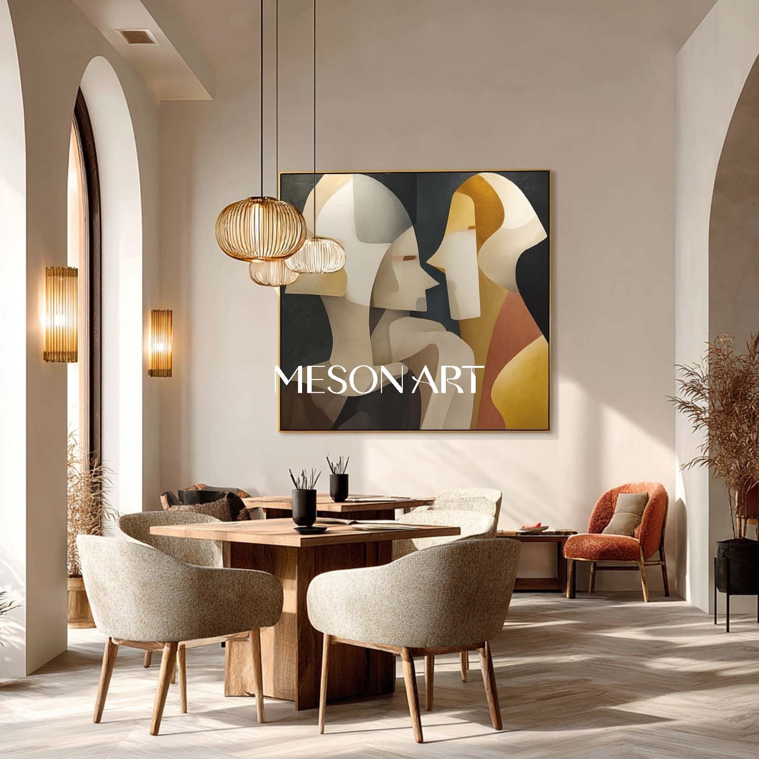 Cubism Abstract Couple Framed Wall Art Minimalist Canvas Living Room