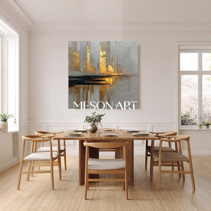 Golden Texture Abstract Cityscape Canvas Minimalist Modern Surreal Urban Wall Art