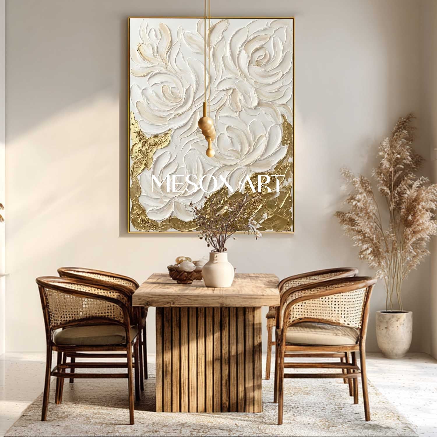 Handmade 3D Flower Oil Painting White Rose Plaster Abstract Canvas Art