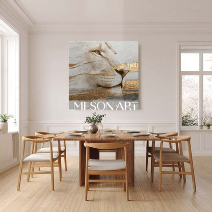 Luxuray Modern Lion Wall Decor Abstract Golden Textured Realism Painting