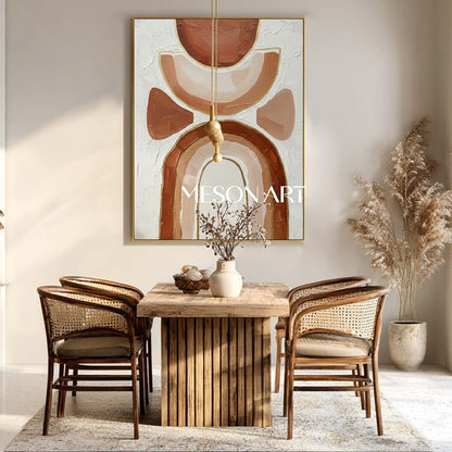 Terracotta & Blush Geometric Arch Art | Boho Rainbow Canvas with Gold Lines