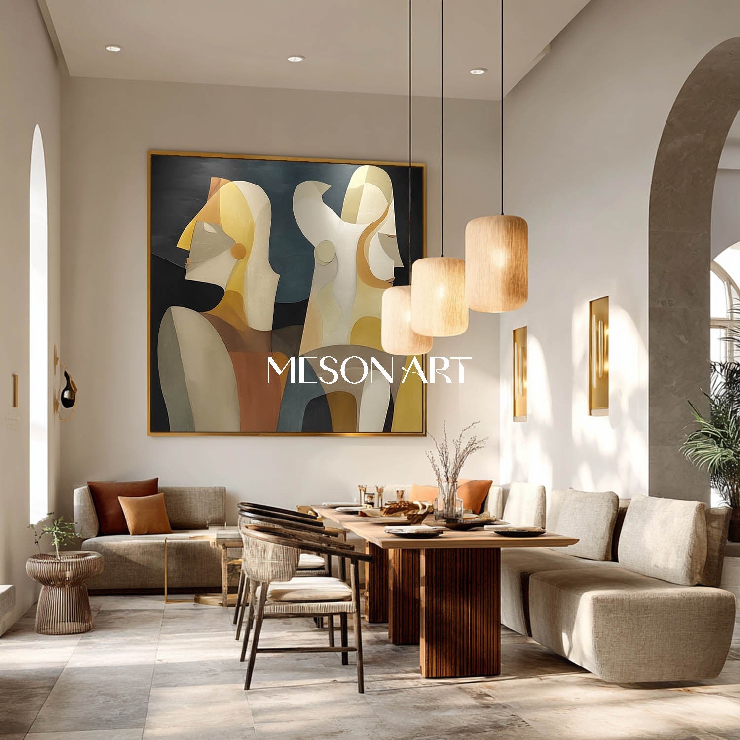 Buy Large Abstract Portrait Black Cubism Wall Art Decor Framed Canvas