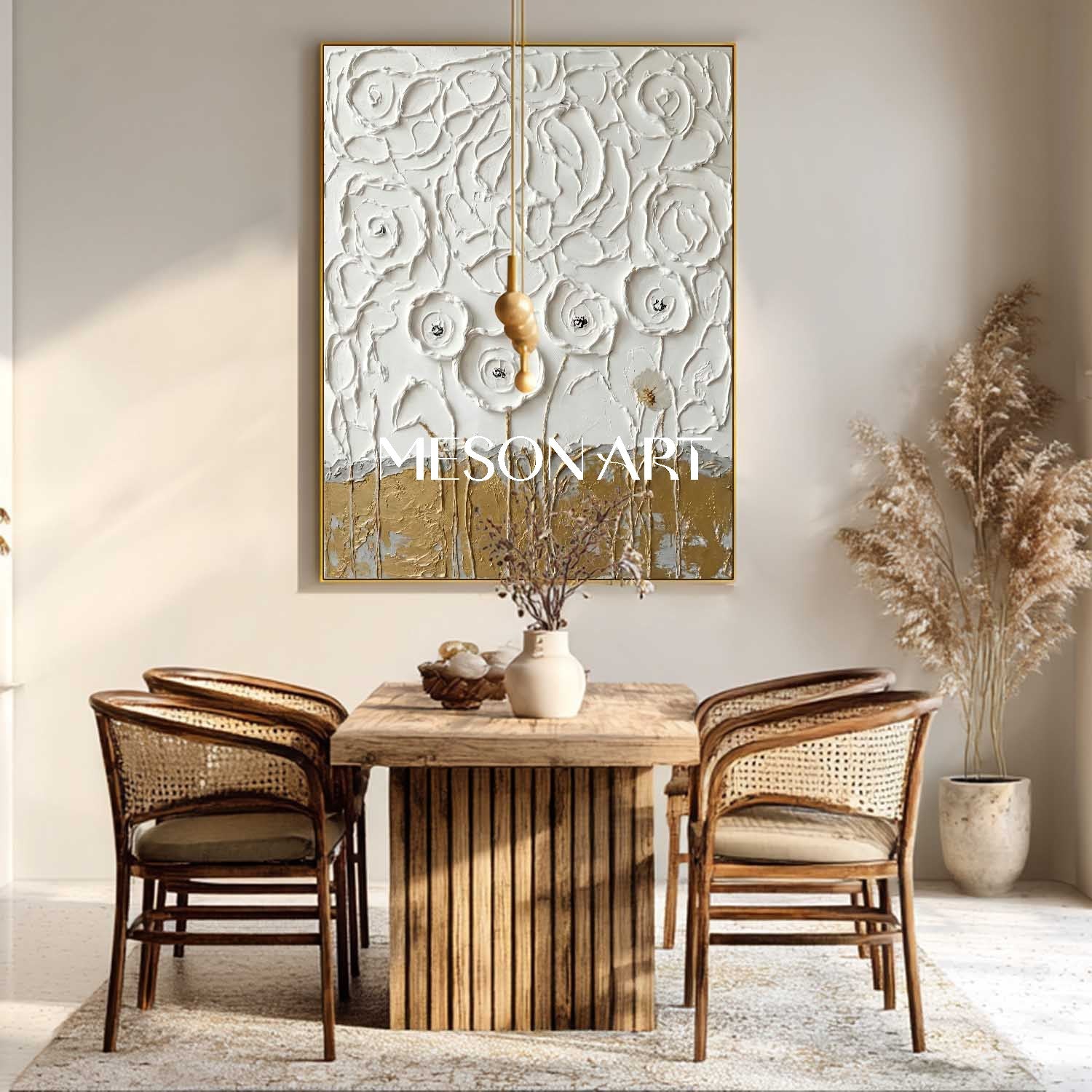 3D White Plaster Texture Painting Romantic Living Room Centerpiece