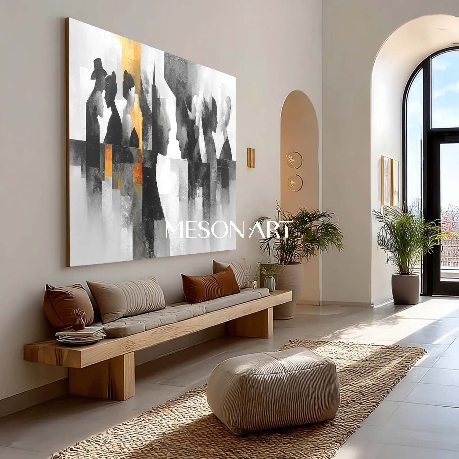 Buy Abstract Silhouette Figures Oil Painting Black White Geometric Art