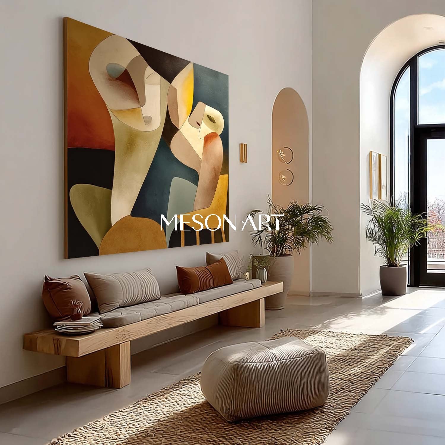 Original Geometric Abstract Canvas Colorful Cubist Painting Bedroom