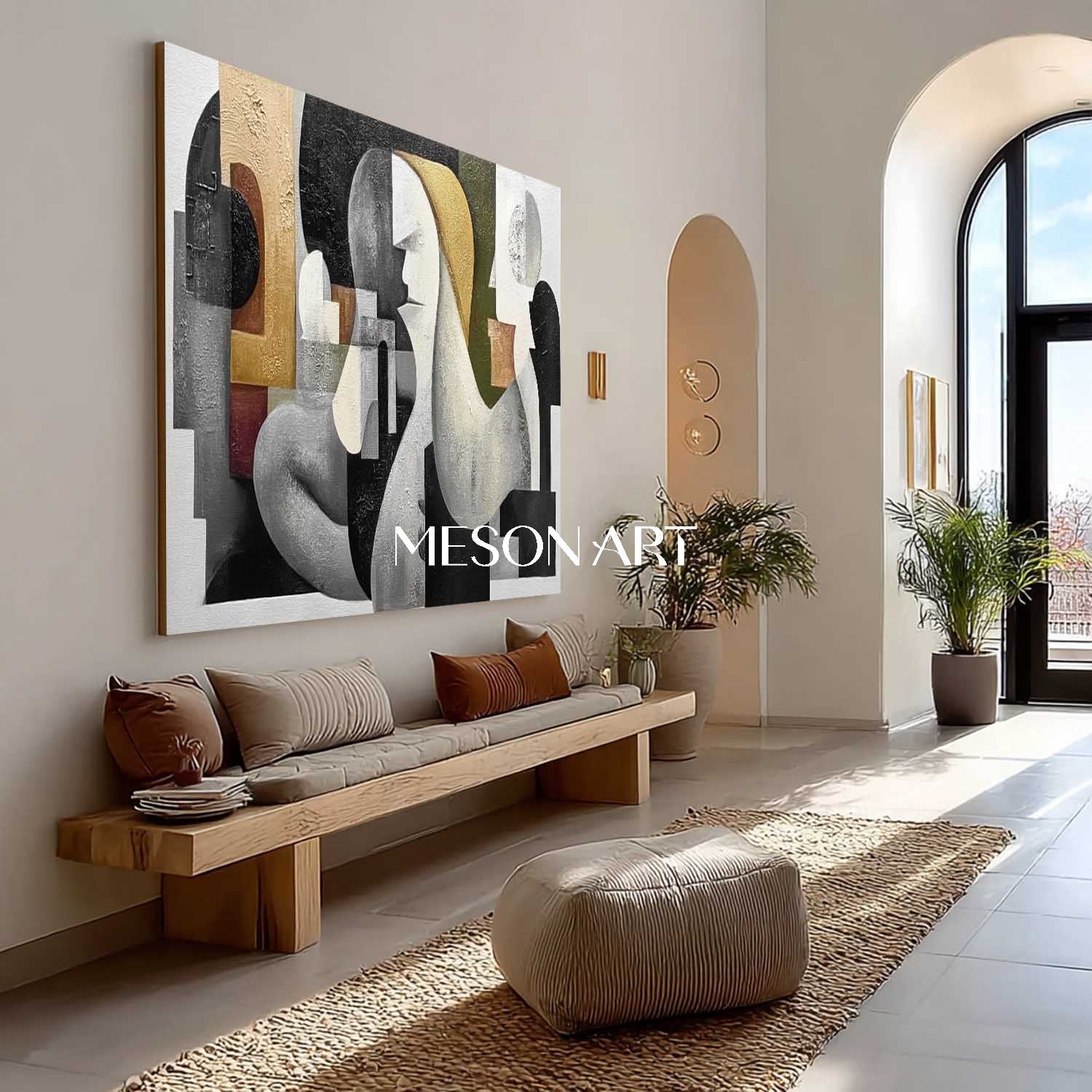 Large Custom Modern Abstract Geometric Canvas Living Room Wall Art
