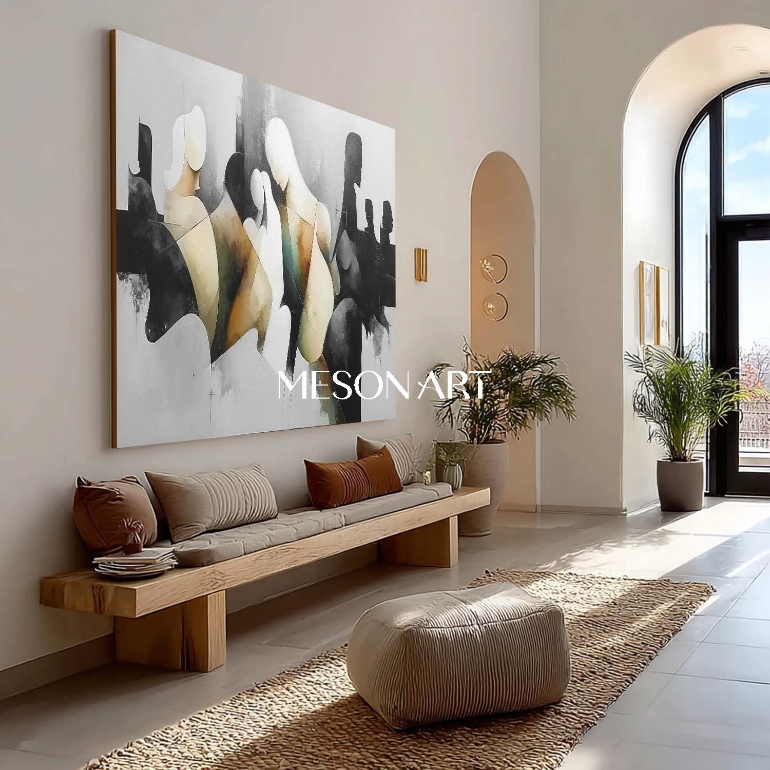 Black Textured Abstract Silhouettes Large Wall Art Original Painting