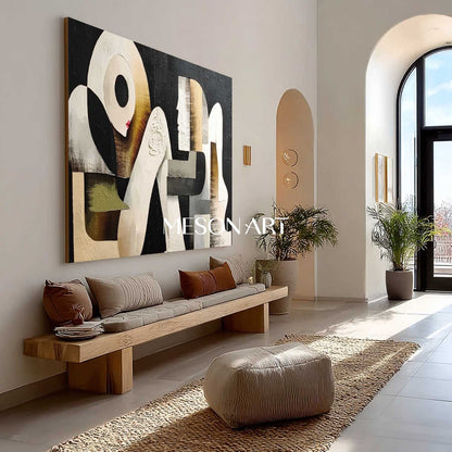 Contemporary Black and White Abstract Art Geometric Figures Painting