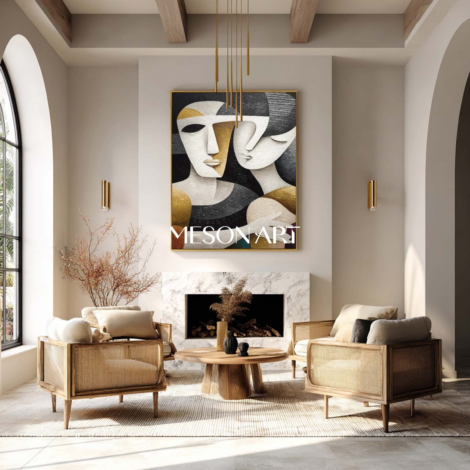 Large Black Textured Vertical Cubist Figure Art Minimalist Wall Decor