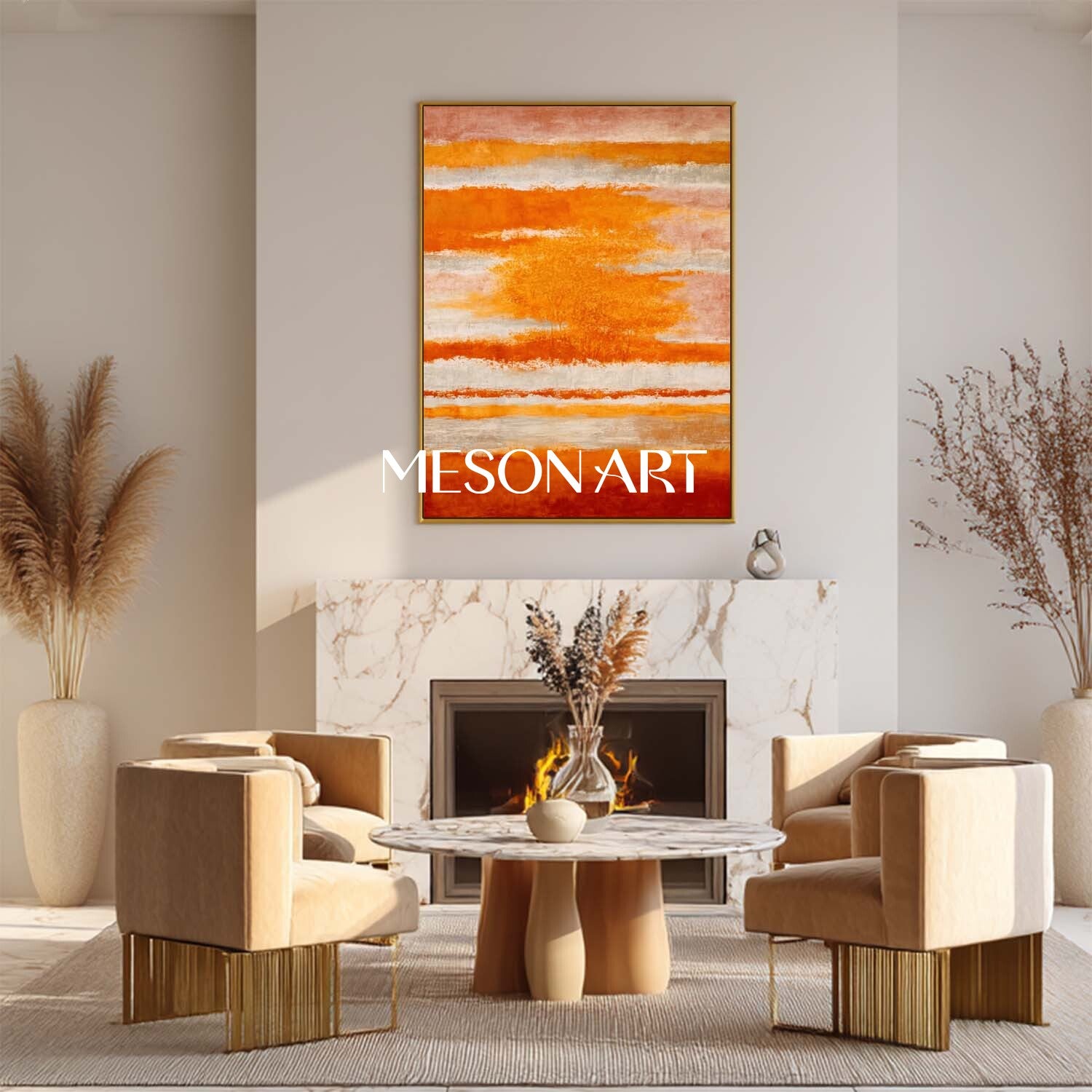 Fall Art Abstract Painting Large Wall Decor for Autumn Colors Home