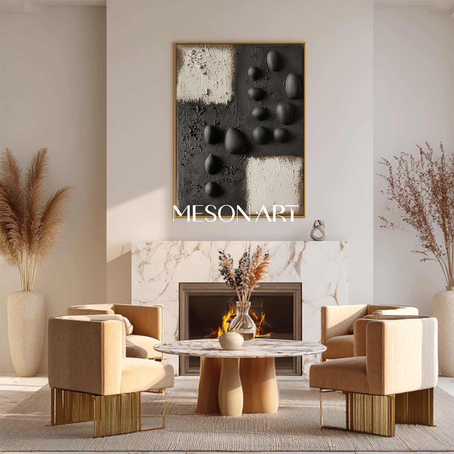 Handcrafted Monochrome 3D Texture Art – Unique Black & White Wall Accent for Modern Dining Rooms