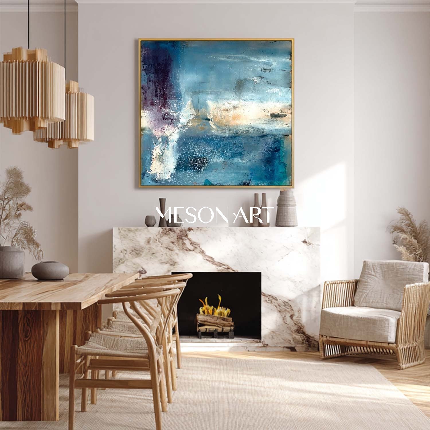 Fireplace Blue Abstract Wall Painting Blue Abstract Art for Sale