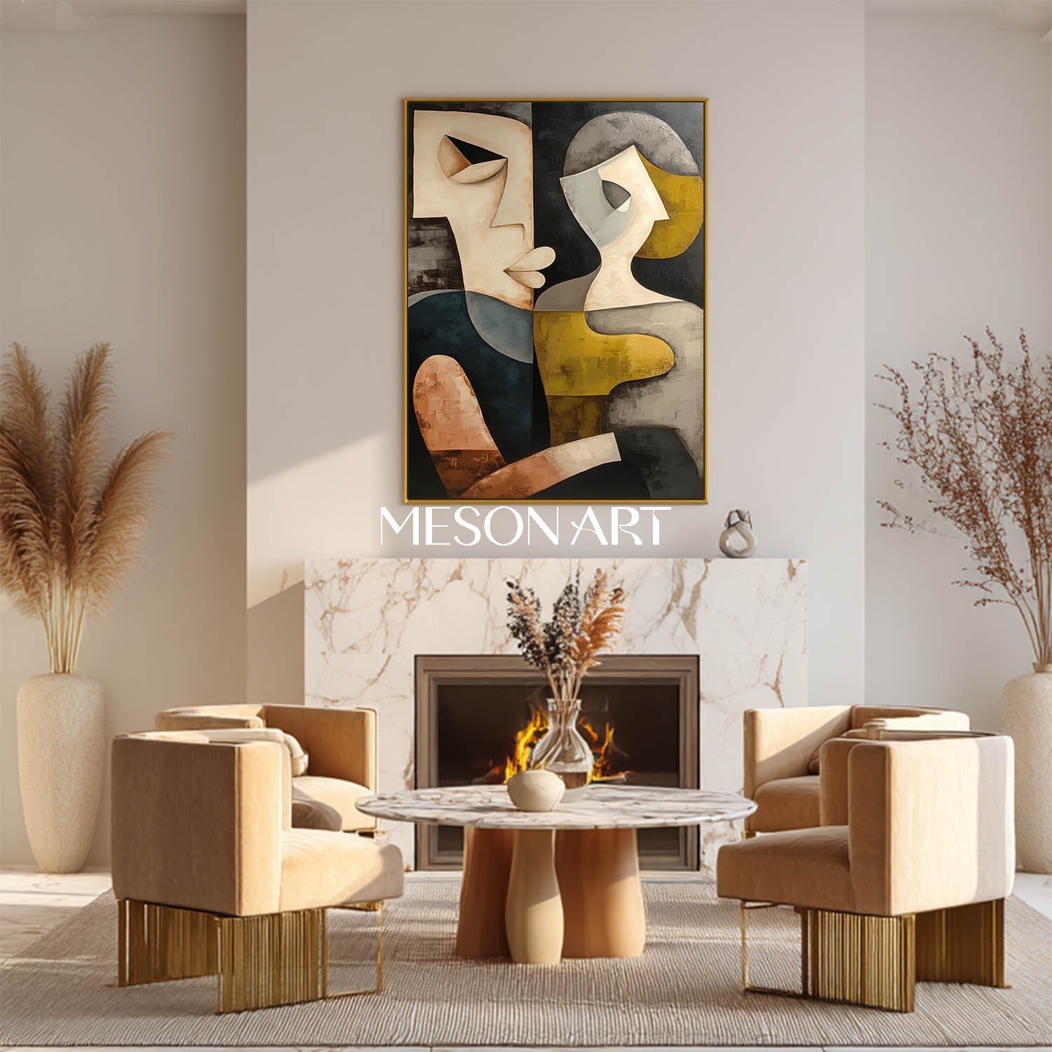 Contemporary Cubist Portrait Art Large Abstract Picasso Style Canvas