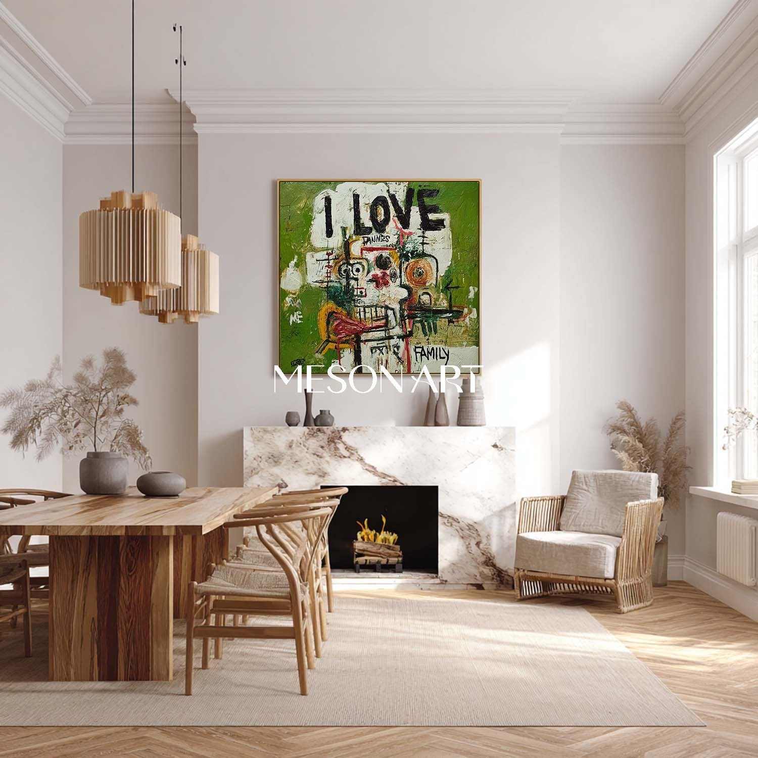 Basquiat Style Abstract Portrait Painting Modern Green Canvas Wall Art